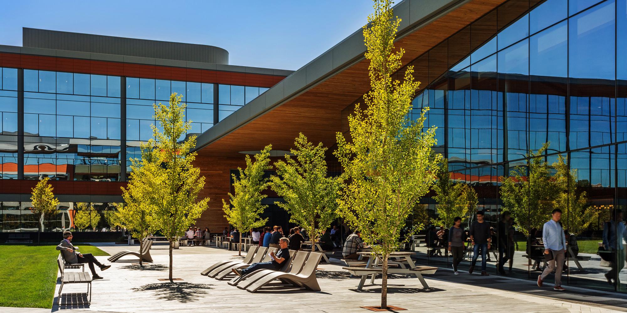 Seating area outside Mathworks lakeside campus